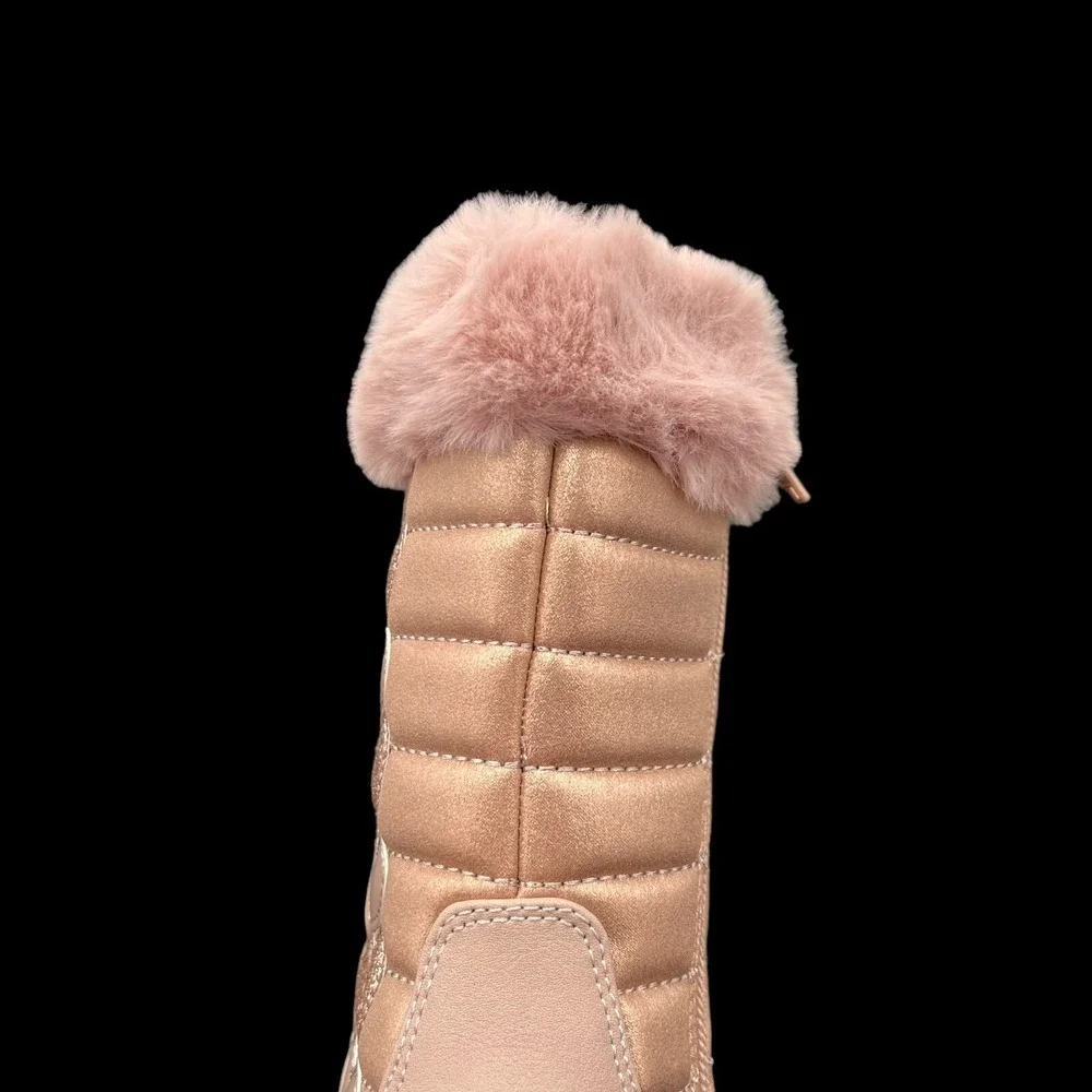 Rachel Toddler Girls Cozy Tall Boots Size 7 Pink Gold Faux Fur Trim Winter Shoes